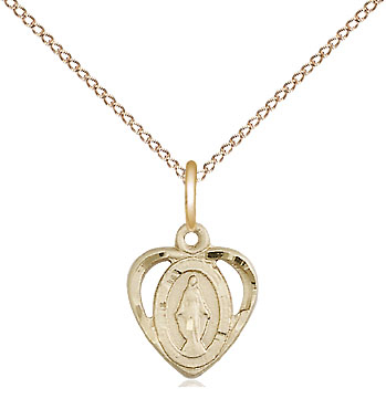 14kt Gold Filled Miraculous Pendant on a 18 inch Gold Filled Light Curb chain