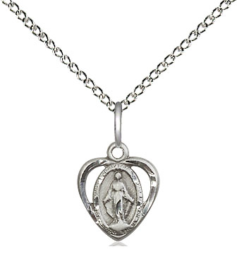 Sterling Silver Miraculous Pendant on a 18 inch Sterling Silver Light Curb chain