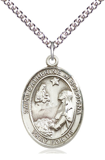 Sterling Silver Saint Catherine of Bologna Pendant on a 24 inch Sterling Silver Heavy Curb chain