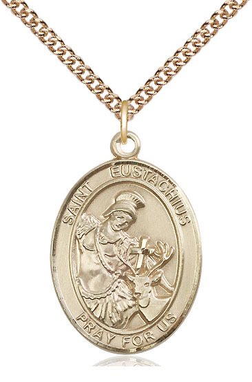14kt Gold Filled Saint Eustachius Pendant on a 24 inch Gold Filled Heavy Curb chain