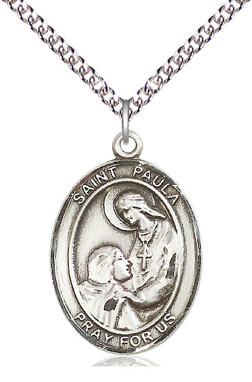 Sterling Silver Saint Paula Pendant on a 24 inch Sterling Silver Heavy Curb chain