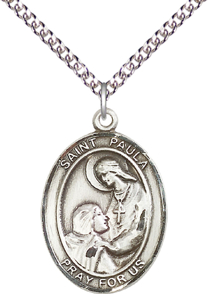Sterling Silver Saint Paula Pendant on a 24 inch Sterling Silver Heavy Curb chain