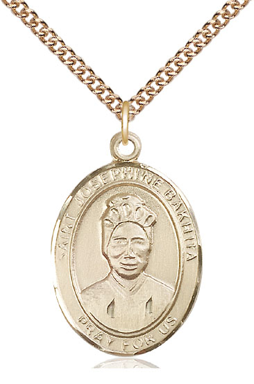 14kt Gold Filled Saint Josephine Bakhita Pendant on a 24 inch Gold Filled Heavy Curb chain