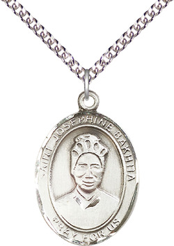 Sterling Silver Saint Josephine Bakhita Pendant on a 24 inch Sterling Silver Heavy Curb chain