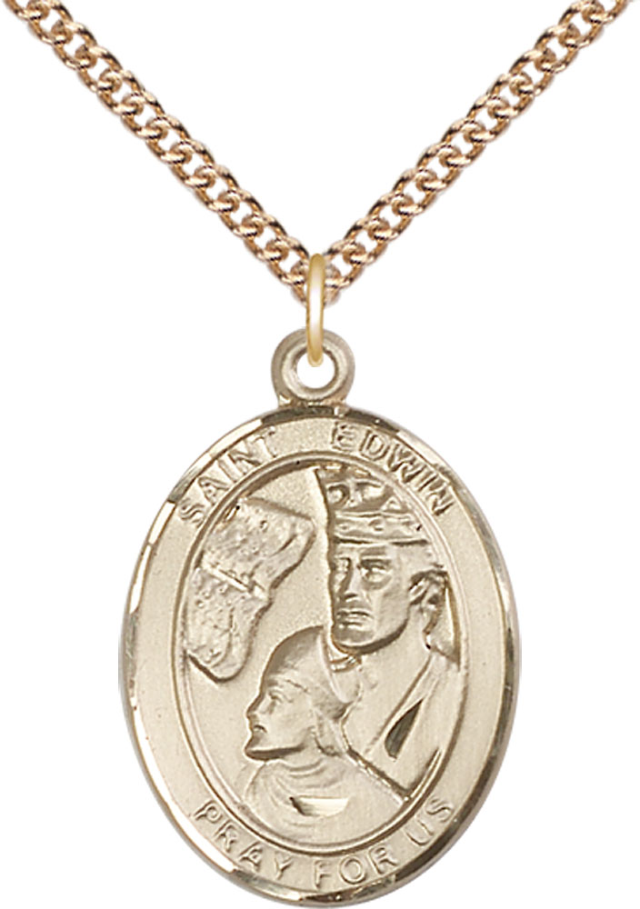 14kt Gold Filled Saint Edwin Pendant on a 24 inch Gold Filled Heavy Curb chain