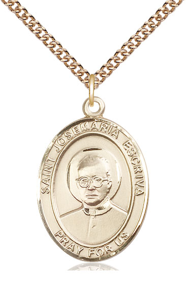 14kt Gold Filled Saint Josemaria Escriva Pendant on a 24 inch Gold Filled Heavy Curb chain