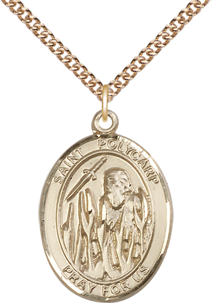 14kt Gold Filled Saint Polycarp of Smyrna Pendant on a 24 inch Gold Filled Heavy Curb chain