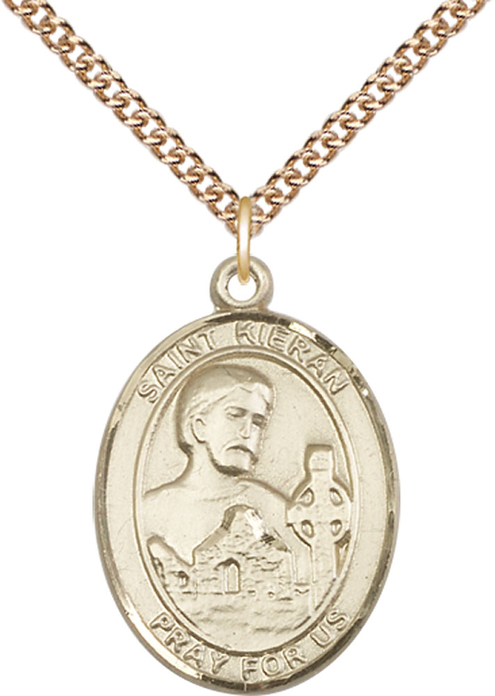 14kt Gold Filled Saint Kieran Pendant on a 24 inch Gold Filled Heavy Curb chain