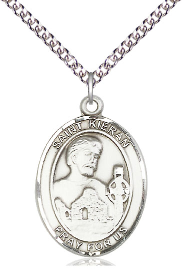 Sterling Silver Saint Kieran Pendant on a 24 inch Sterling Silver Heavy Curb chain