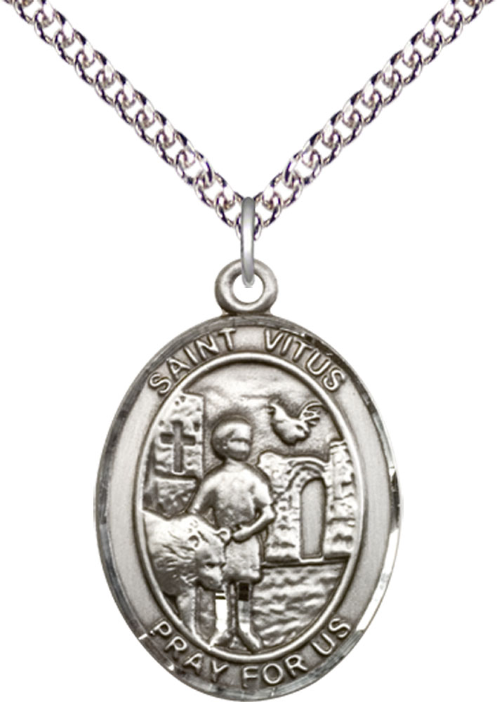 Sterling Silver Saint Vitus Pendant on a 24 inch Sterling Silver Heavy Curb chain