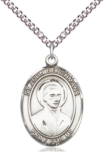 Sterling Silver Saint John Berchmans Pendant on a 24 inch Sterling Silver Heavy Curb chain