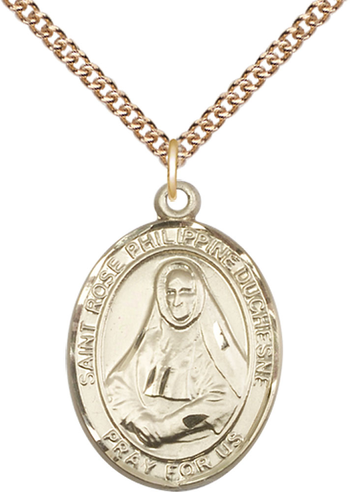 14kt Gold Filled Saint Rose Philippine Pendant on a 24 inch Gold Filled Heavy Curb chain