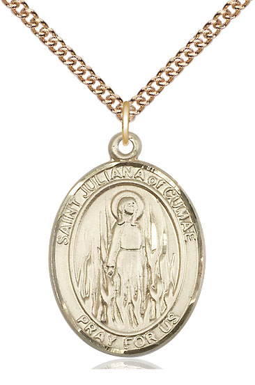 14kt Gold Filled Saint Juliana Pendant on a 24 inch Gold Filled Heavy Curb chain