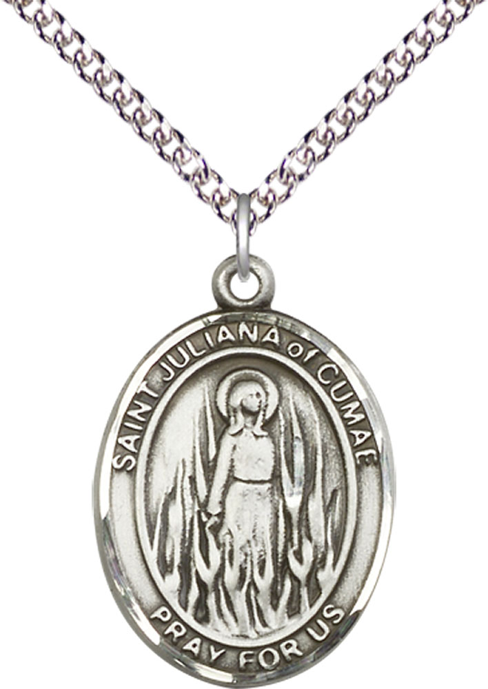 Sterling Silver Saint Juliana Pendant on a 24 inch Sterling Silver Heavy Curb chain