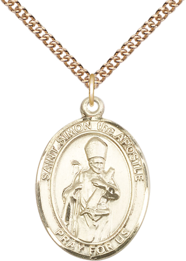 14kt Gold Filled Saint Simon Pendant on a 24 inch Gold Filled Heavy Curb chain