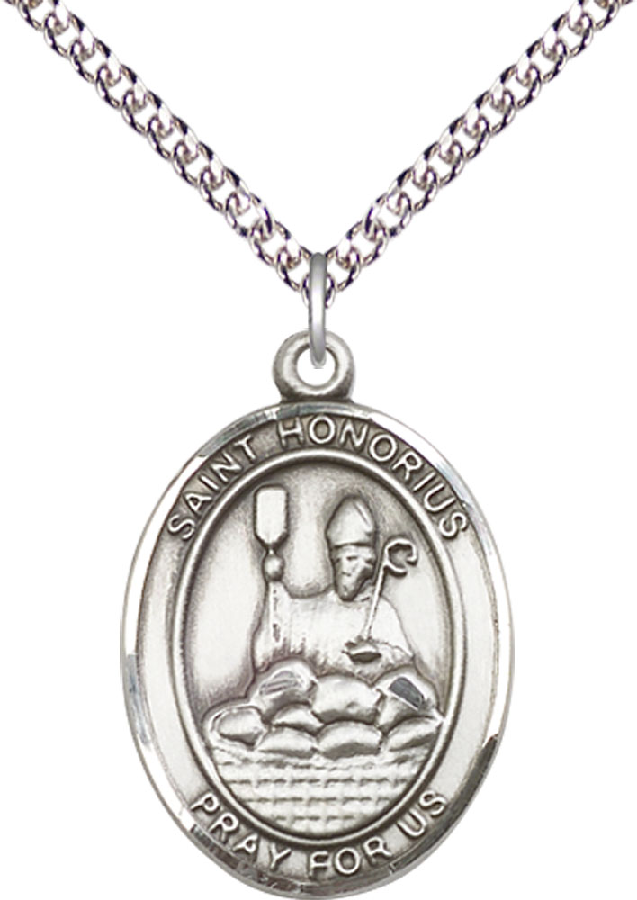 Sterling Silver Saint Honorius Pendant on a 24 inch Sterling Silver Heavy Curb chain