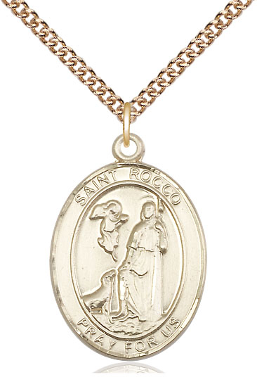 14kt Gold Filled Saint Rocco Pendant on a 24 inch Gold Filled Heavy Curb chain