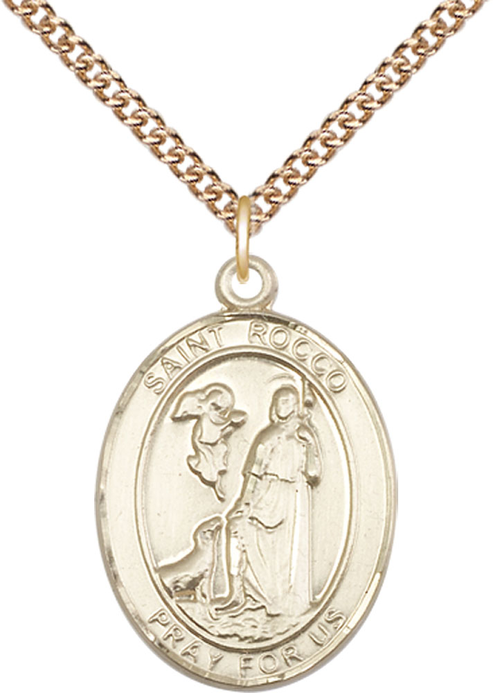 14kt Gold Filled Saint Rocco Pendant on a 24 inch Gold Filled Heavy Curb chain