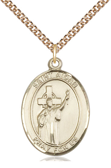 14kt Gold Filled Saint Aidan of Lindesfarne Pendant on a 24 inch Gold Filled Heavy Curb chain