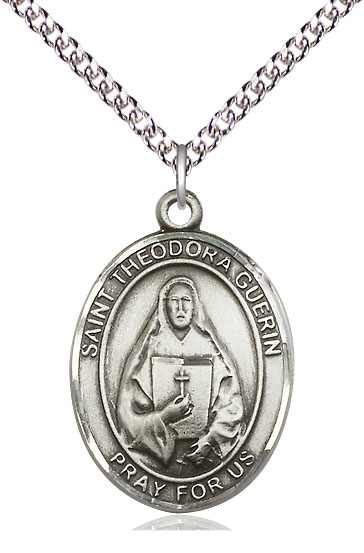 Sterling Silver Saint Theodora Pendant on a 24 inch Sterling Silver Heavy Curb chain