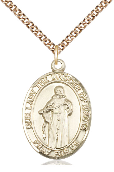 14kt Gold Filled Our Lady of Knots Pendant on a 24 inch Gold Filled Heavy Curb chain