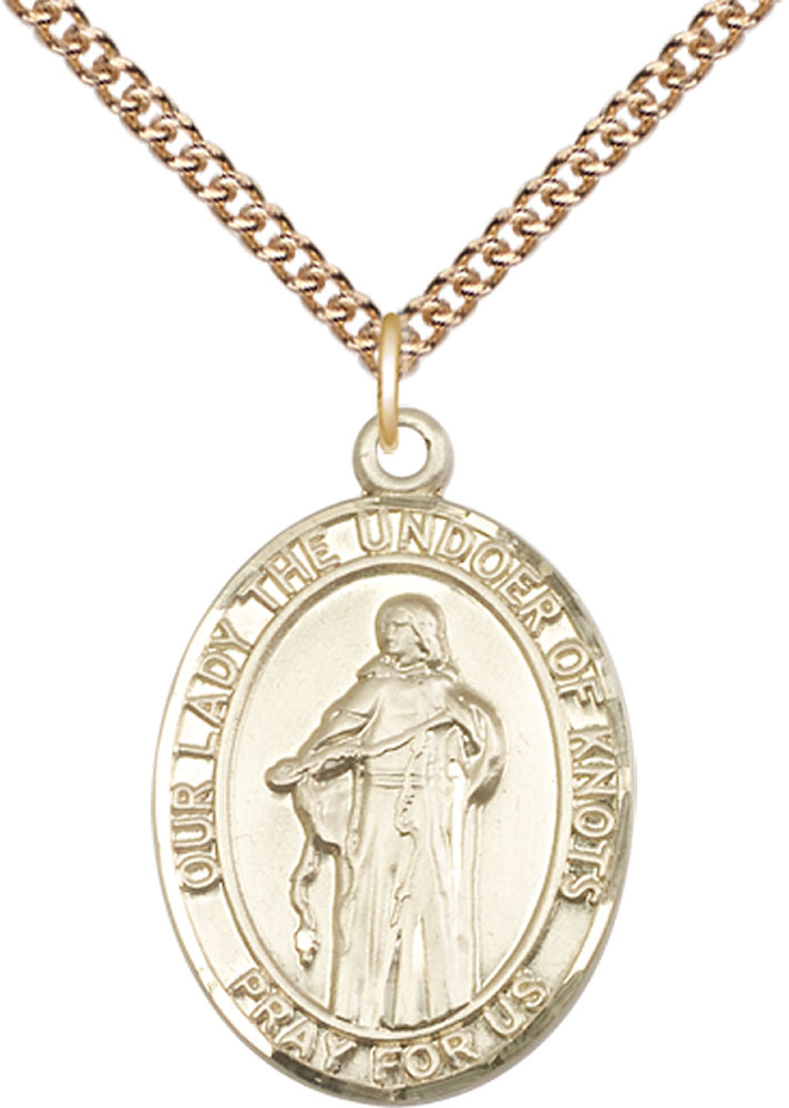 14kt Gold Filled Our Lady of Knots Pendant on a 24 inch Gold Filled Heavy Curb chain