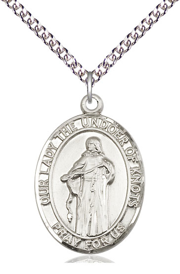 Sterling Silver Our Lady of Knots Pendant on a 24 inch Sterling Silver Heavy Curb chain