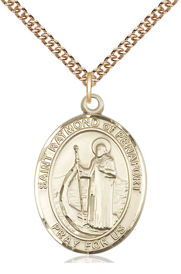 14kt Gold Filled Saint Raymond of Penafort Pendant on a 24 inch Gold Filled Heavy Curb chain