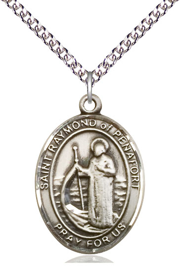 Sterling Silver Saint Raymond of Penafort Pendant on a 24 inch Sterling Silver Heavy Curb chain