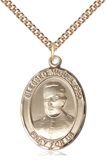 14kt Gold Filled Blessed Miguel Pro Pendant on a 24 inch Gold Filled Heavy Curb chain
