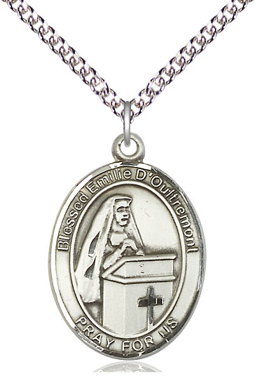Sterling Silver Blessed Emilee Doultremont Pendant on a 24 inch Sterling Silver Heavy Curb chain