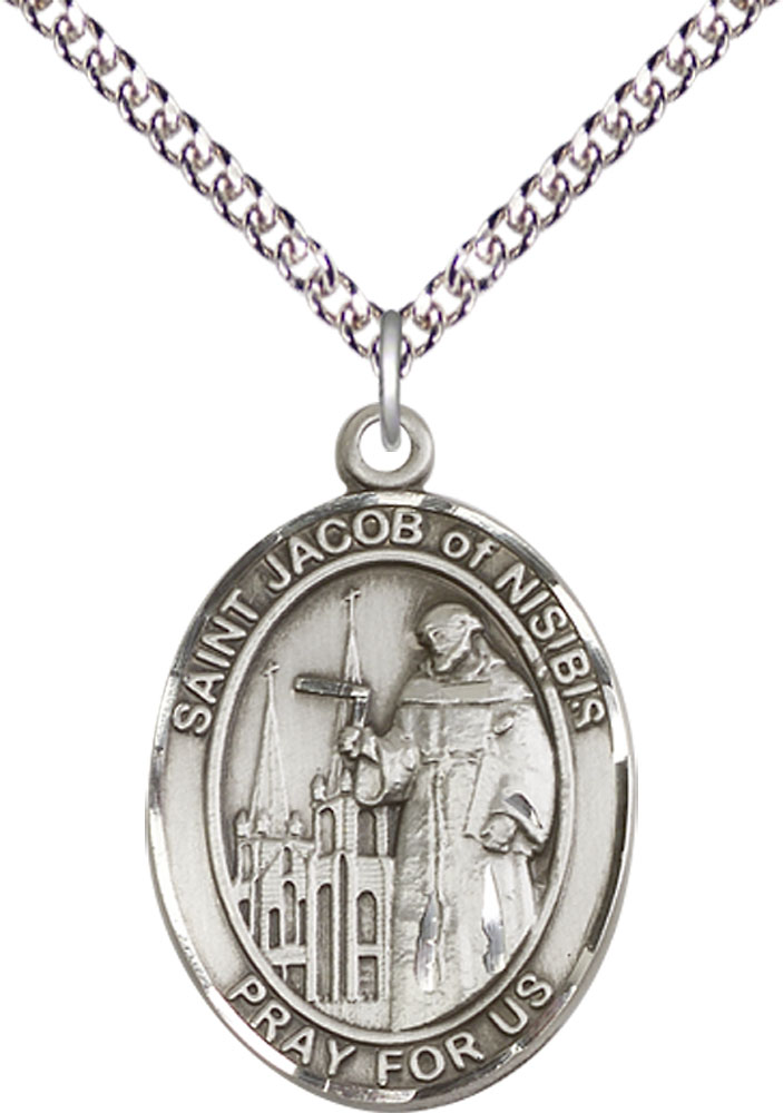 Sterling Silver Saint Jacob of Nisibis Pendant on a 24 inch Sterling Silver Heavy Curb chain
