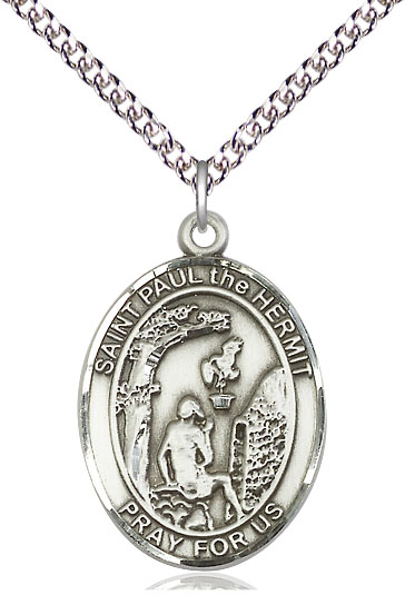 Sterling Silver Paul the Hermit Pendant on a 24 inch Sterling Silver Heavy Curb chain