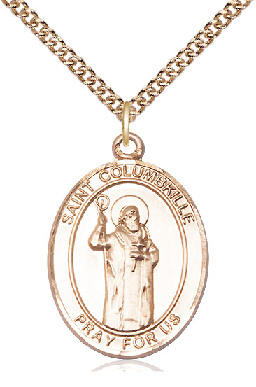 14kt Gold Filled Saint Columbkille Pendant on a 24 inch Gold Filled Heavy Curb chain