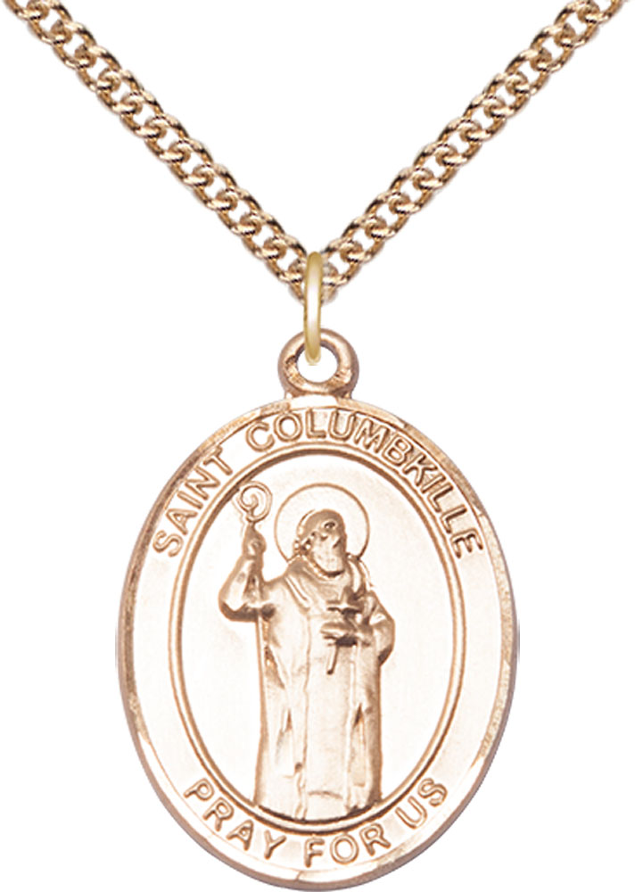 14kt Gold Filled Saint Columbkille Pendant on a 24 inch Gold Filled Heavy Curb chain