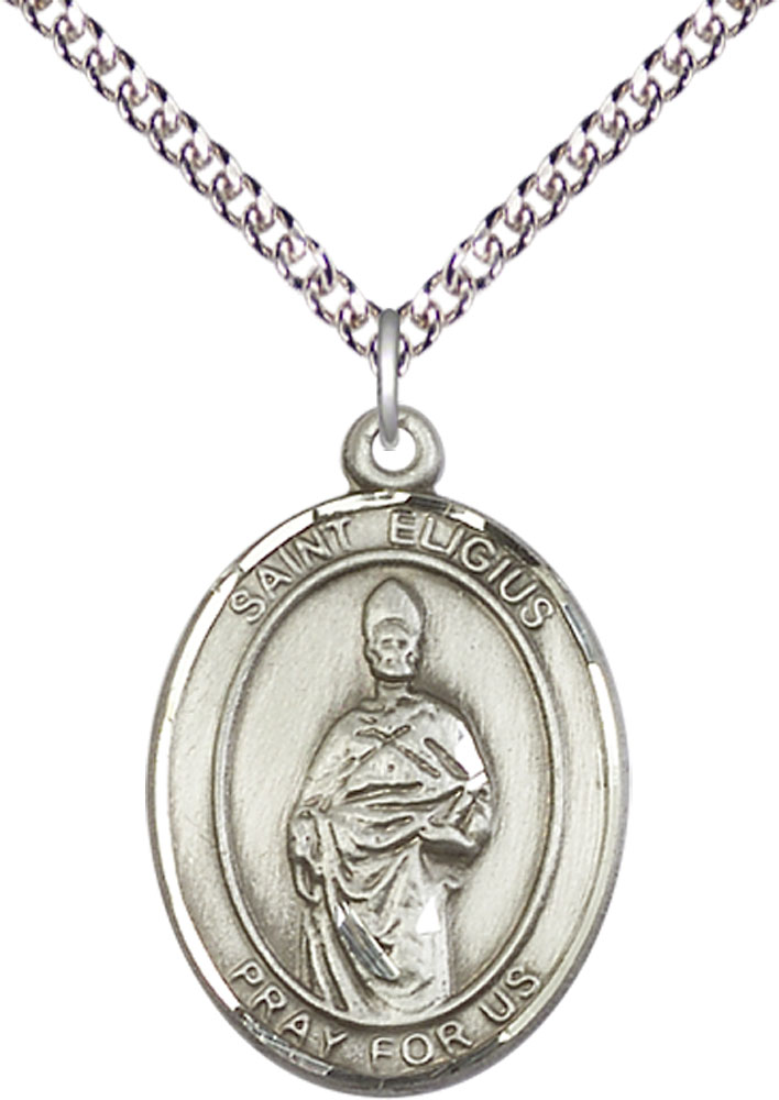Sterling Silver Saint Eligius Pendant on a 24 inch Sterling Silver Heavy Curb chain