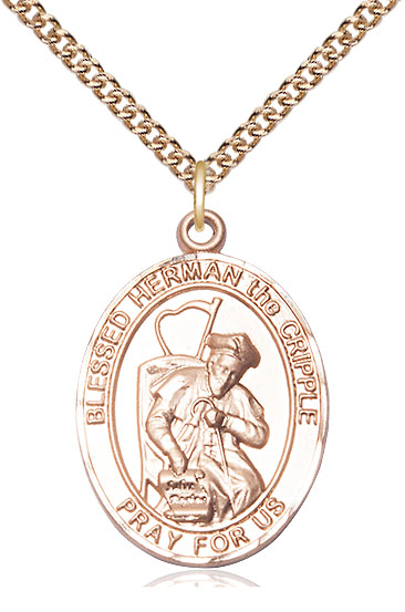 14kt Gold Filled Blessed Herman the Cripple Pendant on a 24 inch Gold Filled Heavy Curb chain