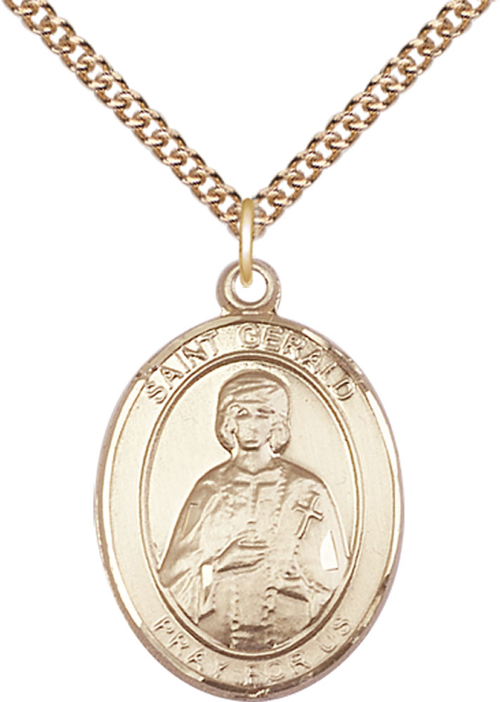 14kt Gold Filled Saint Gerald Pendant on a 24 inch Gold Filled Heavy Curb chain