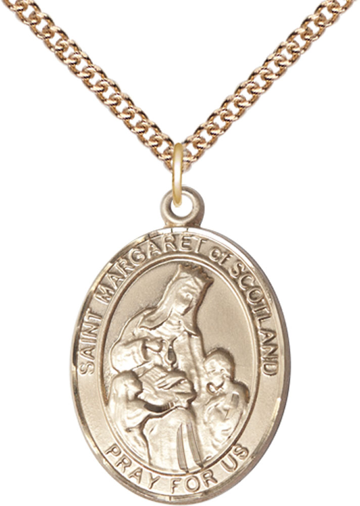 14kt Gold Filled Saint Margaret of Scotland Pendant on a 24 inch Gold Filled Heavy Curb chain