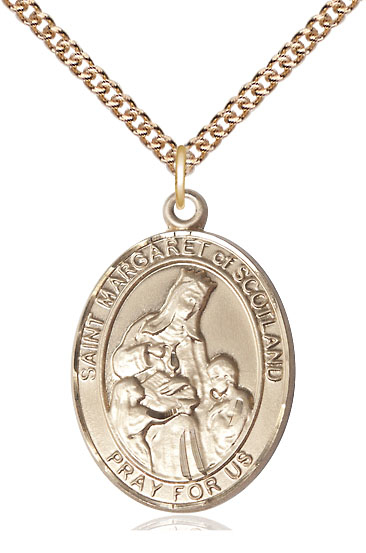 14kt Gold Filled Saint Margaret of Scotland Pendant on a 24 inch Gold Filled Heavy Curb chain