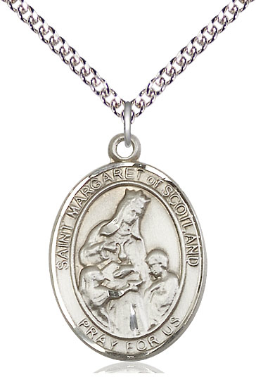 Sterling Silver Saint Margaret of Scotland Pendant on a 24 inch Sterling Silver Heavy Curb chain