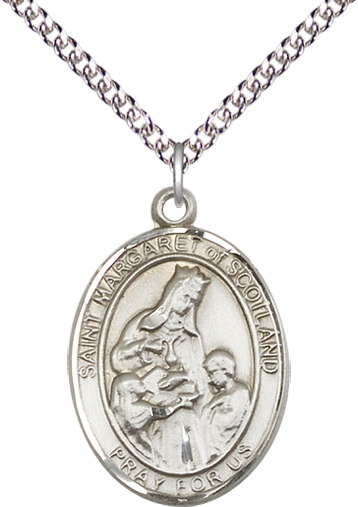 Sterling Silver Saint Margaret of Scotland Pendant on a 24 inch Sterling Silver Heavy Curb chain