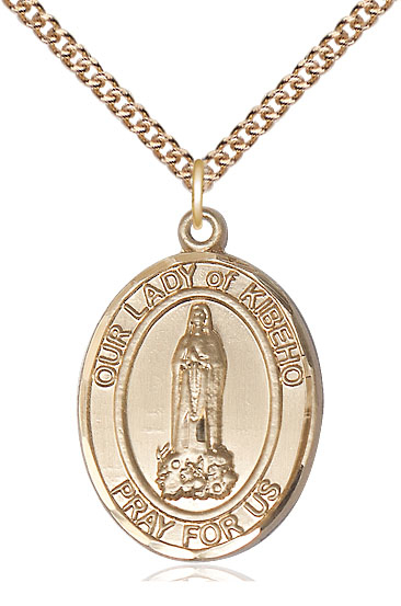 14kt Gold Filled Our Lady of Kibeho Pendant on a 24 inch Gold Filled Heavy Curb chain