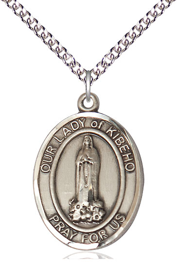 Sterling Silver Our Lady of Kibeho Pendant on a 24 inch Sterling Silver Heavy Curb chain