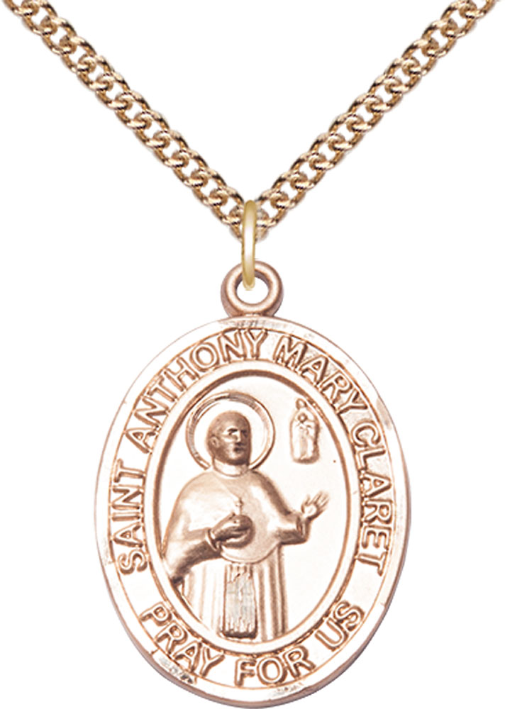 14kt Gold Filled Saint Anthony Mary Claret Pendant on a 24 inch Gold Filled Heavy Curb chain
