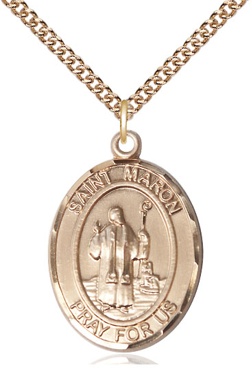 14kt Gold Filled Saint Maron Pendant on a 24 inch Gold Filled Heavy Curb chain