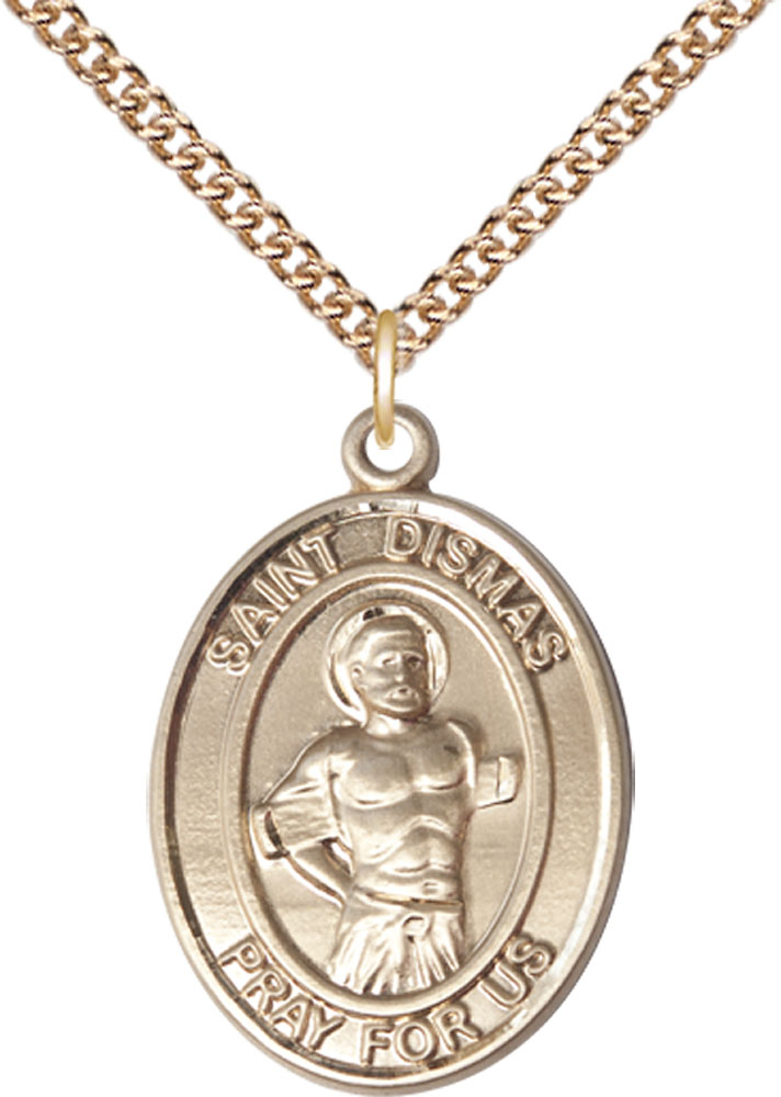 14kt Gold Filled Saint Dismas Pendant on a 24 inch Gold Filled Heavy Curb chain