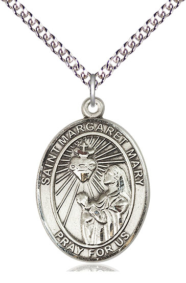 Sterling Silver Saint Margaret Mary Alacoque Pendant on a 24 inch Sterling Silver Heavy Curb chain