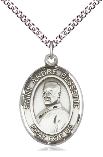 Sterling Silver Saint Andre Bessette Pendant on a 24 inch Sterling Silver Heavy Curb chain