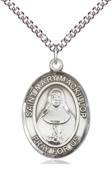 Sterling Silver Saint Mary Mackillop Pendant on a 24 inch Sterling Silver Heavy Curb chain